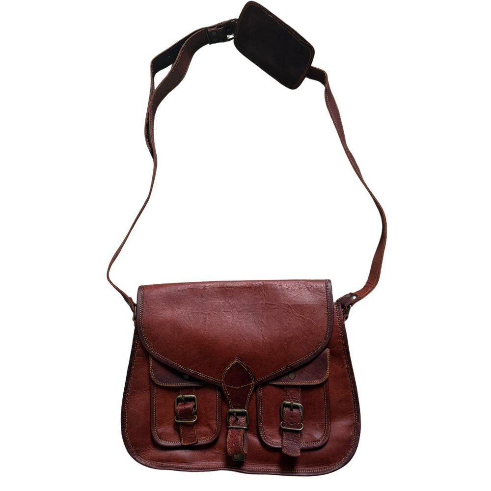 Komal's Passion Leather Brown Crossbody Messenger Bag - Handcrafted, Unisex